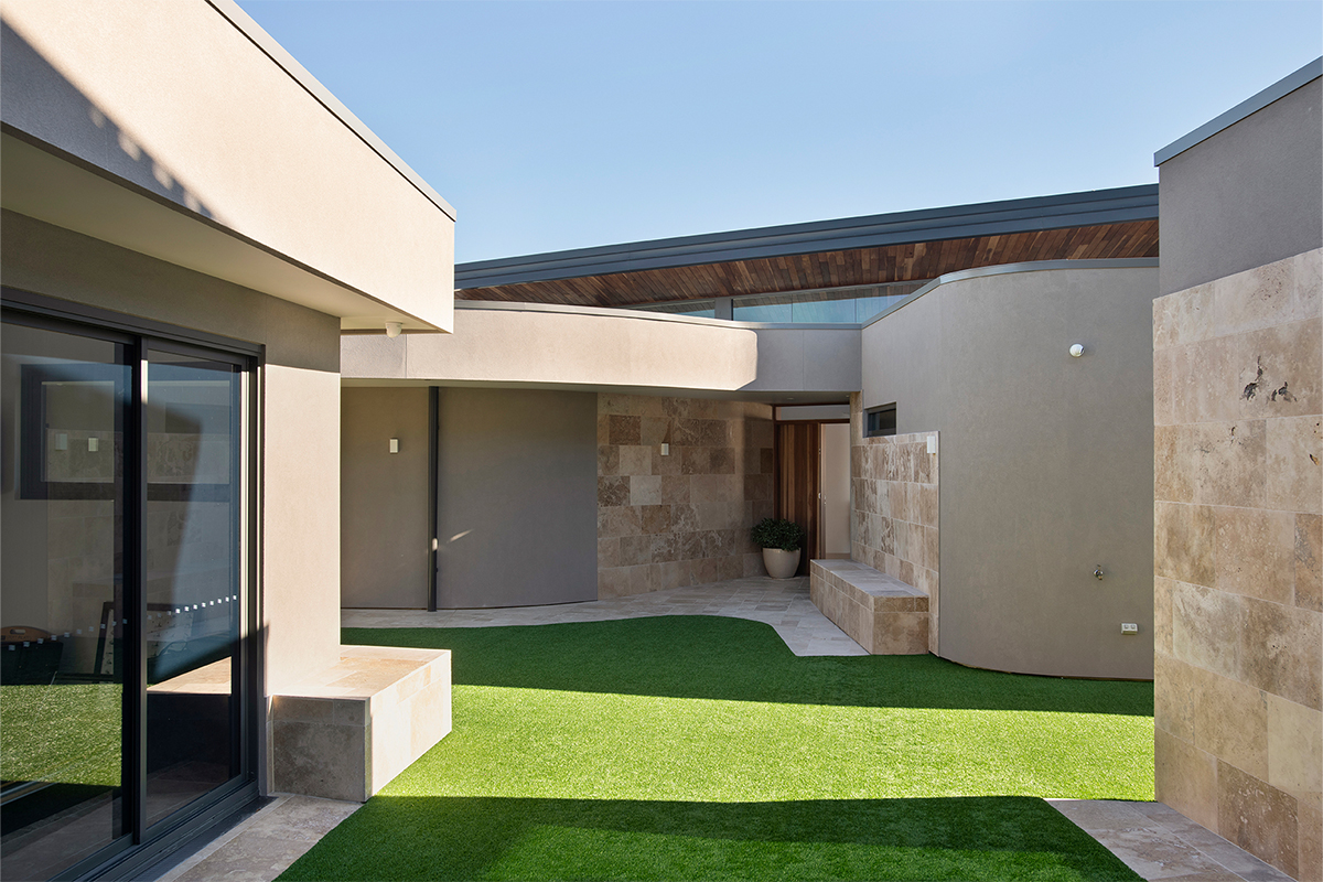 Exterior image of the Newport Residence courtyard